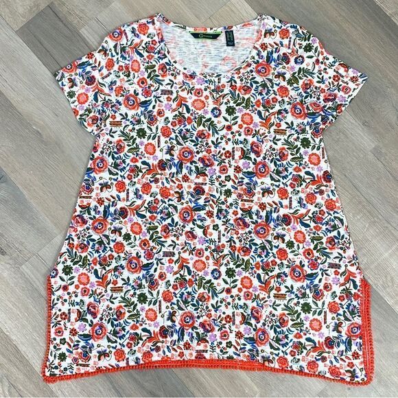 C Wonder Floral PomPom Hem Tunic Tee Shirt White Multi XXS - Picture 11 of 12